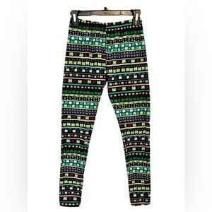 No Boundaries Womens Jr. M (7-9) Shamrock Fair Isle Print Multi Colored Leggings